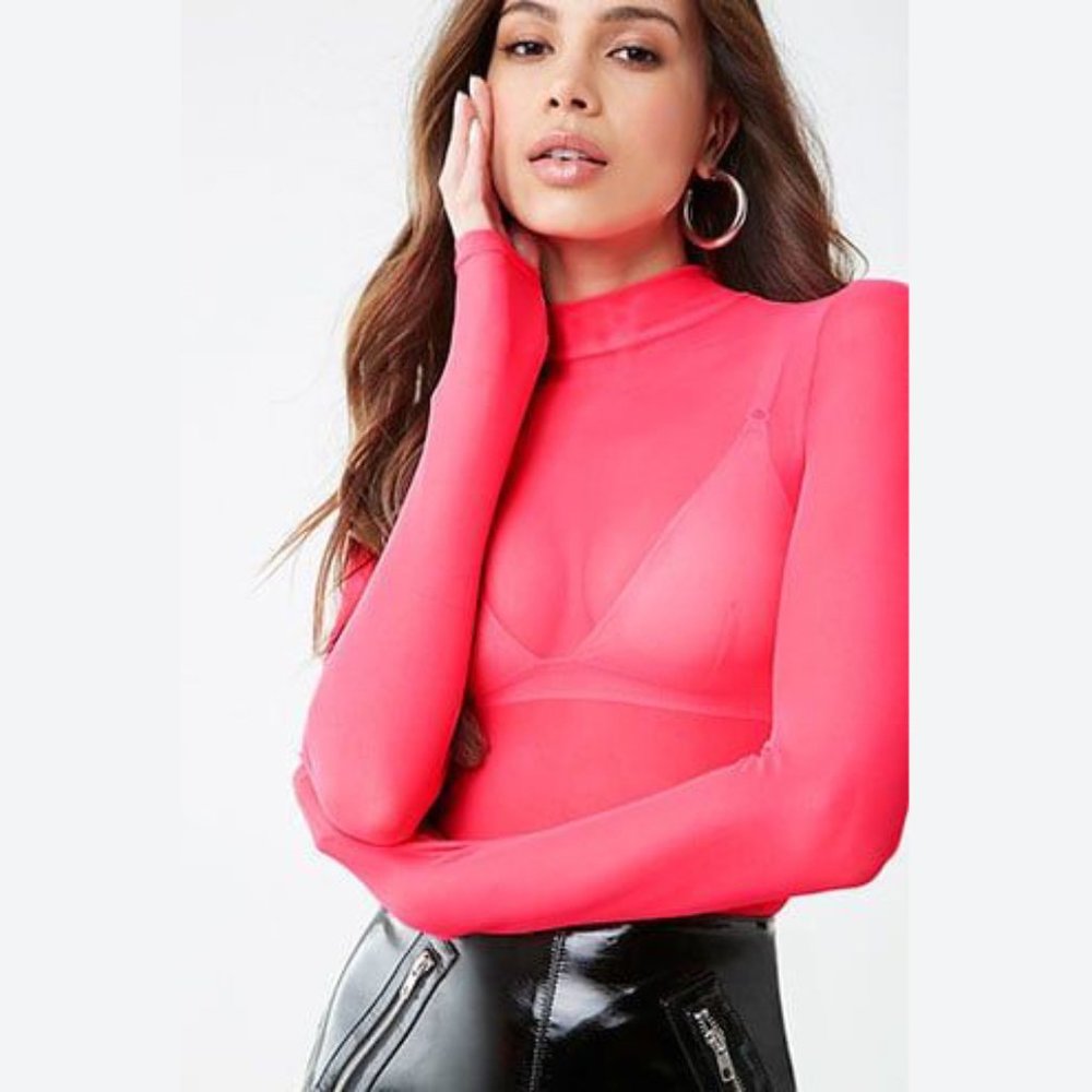Sheer Neon Mesh Top -- Neon Pink -- Forever 21